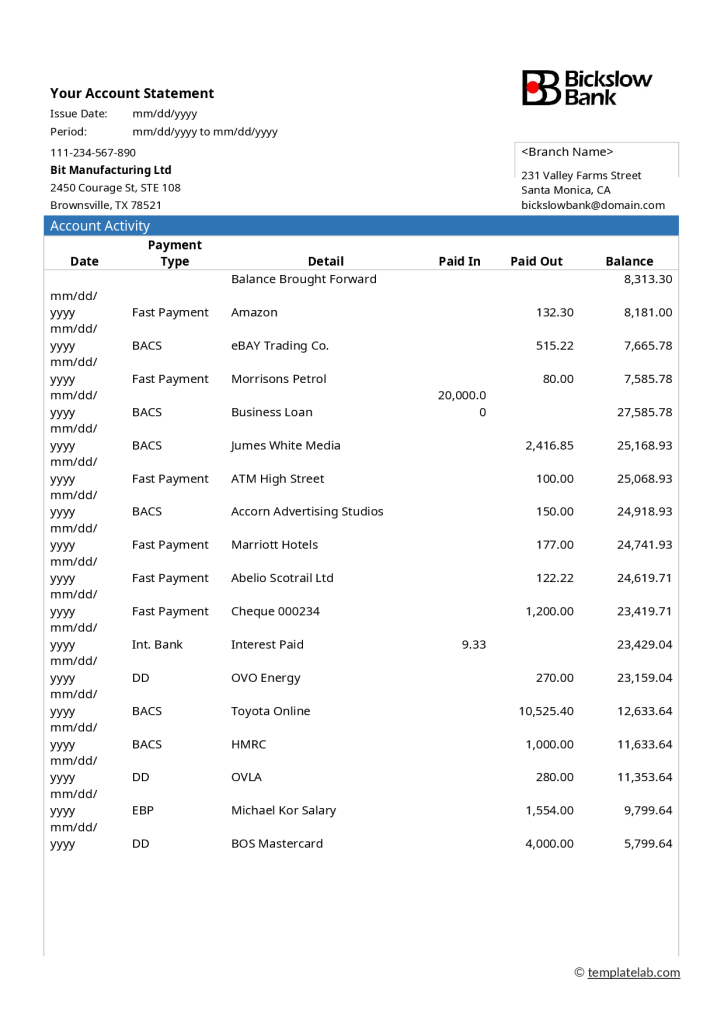 صورتحساب Bickslow Bank