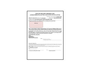 گواهی ولادت سوشیال سکیورتی امریکا