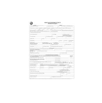 گواهی فوت Indiana State Department of Health